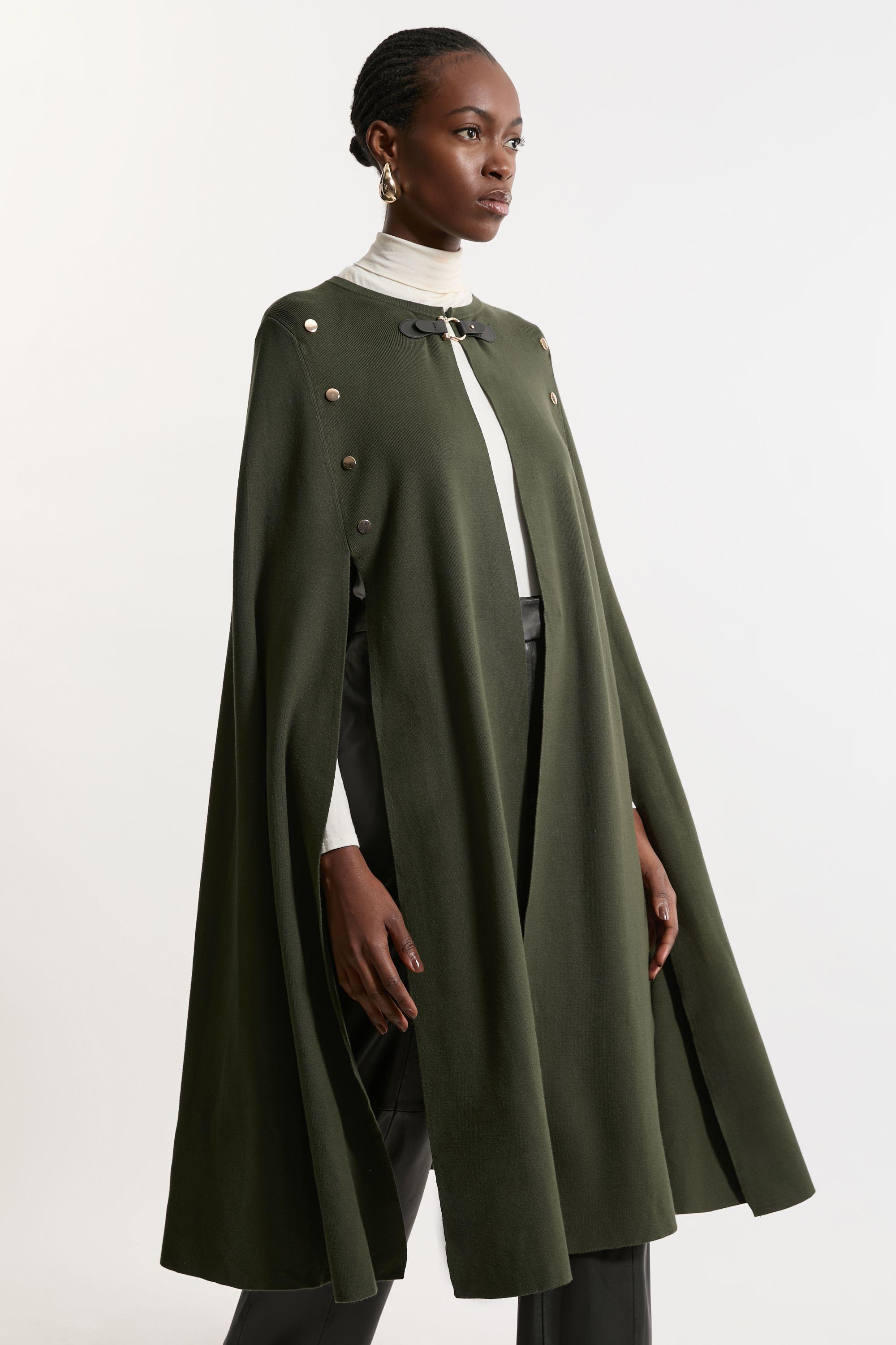 Tall Viscose Blend Military Knit Longline Cape by KARENMILLEN