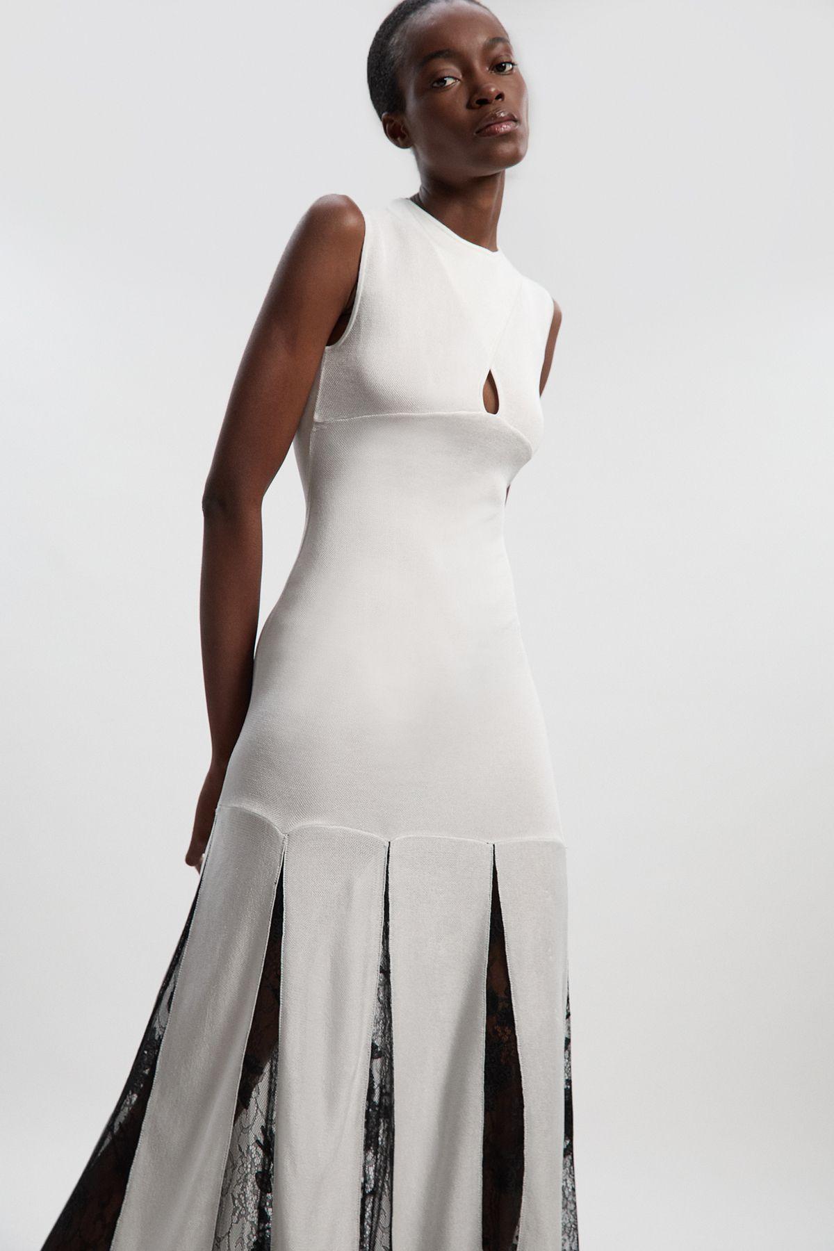 Tall Viscose Blend Slinky Sheer Lace Detail Knit Maxi Dress by KARENMILLEN