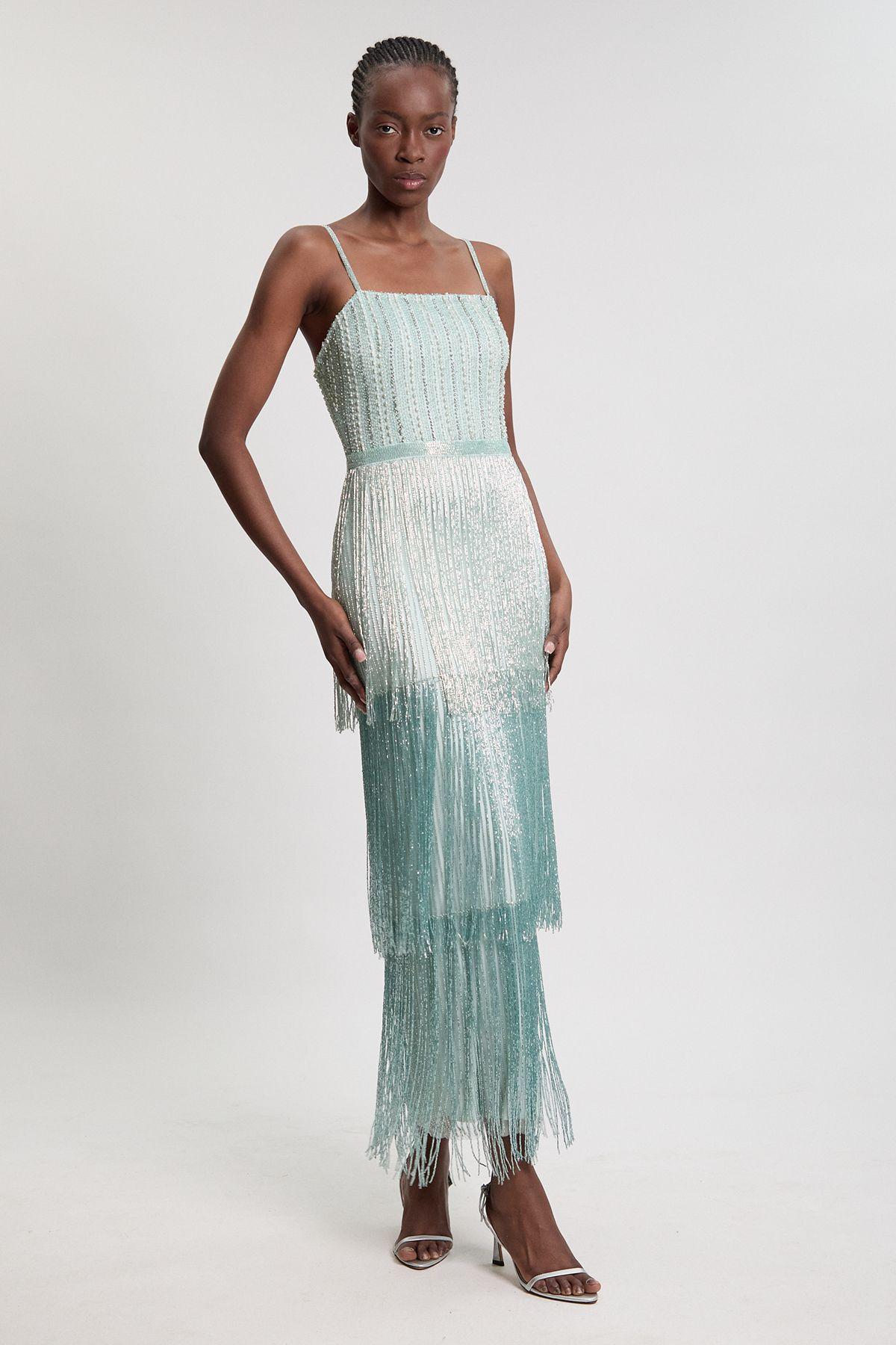 Tassel Embellished Fringe Detail Woven Maxi Dress by KARENMILLEN