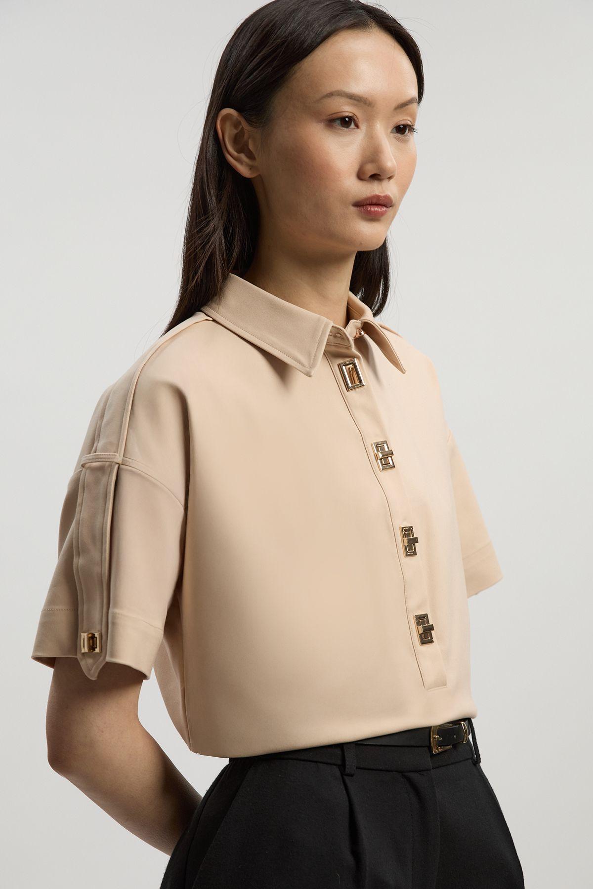 Techno Cotton Woven Short Sleeve Hardwear Detail Shirt by KARENMILLEN