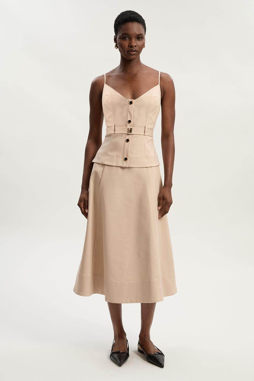 Techno Strappy Belted Hardware Detail Woven Midi Dress by KARENMILLEN