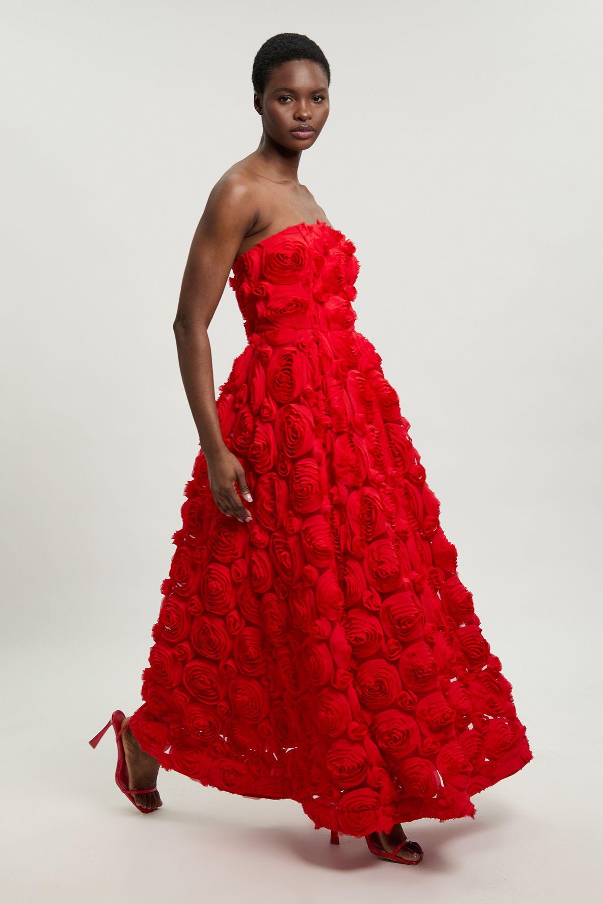 Textured Rosette Prom Maxi Dress by KARENMILLEN