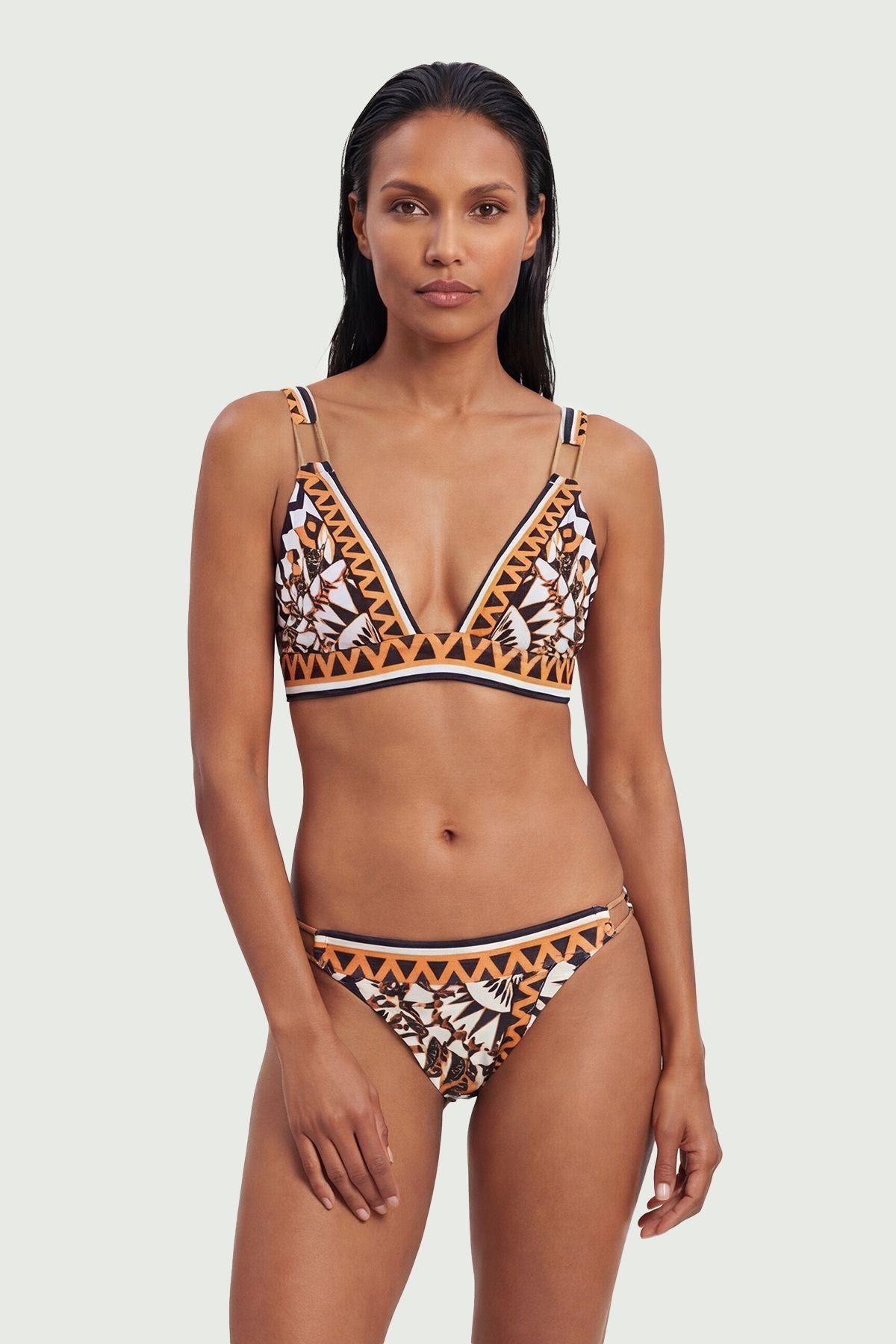 Tile Print Plunge Bikini Top by KARENMILLEN