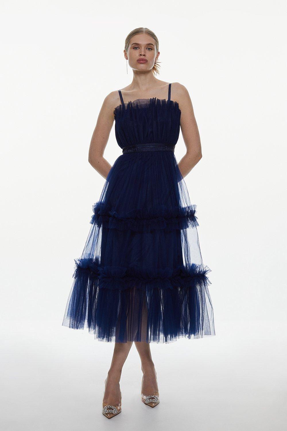 Tulle Bandeau Tiered Midi Dress by KARENMILLEN