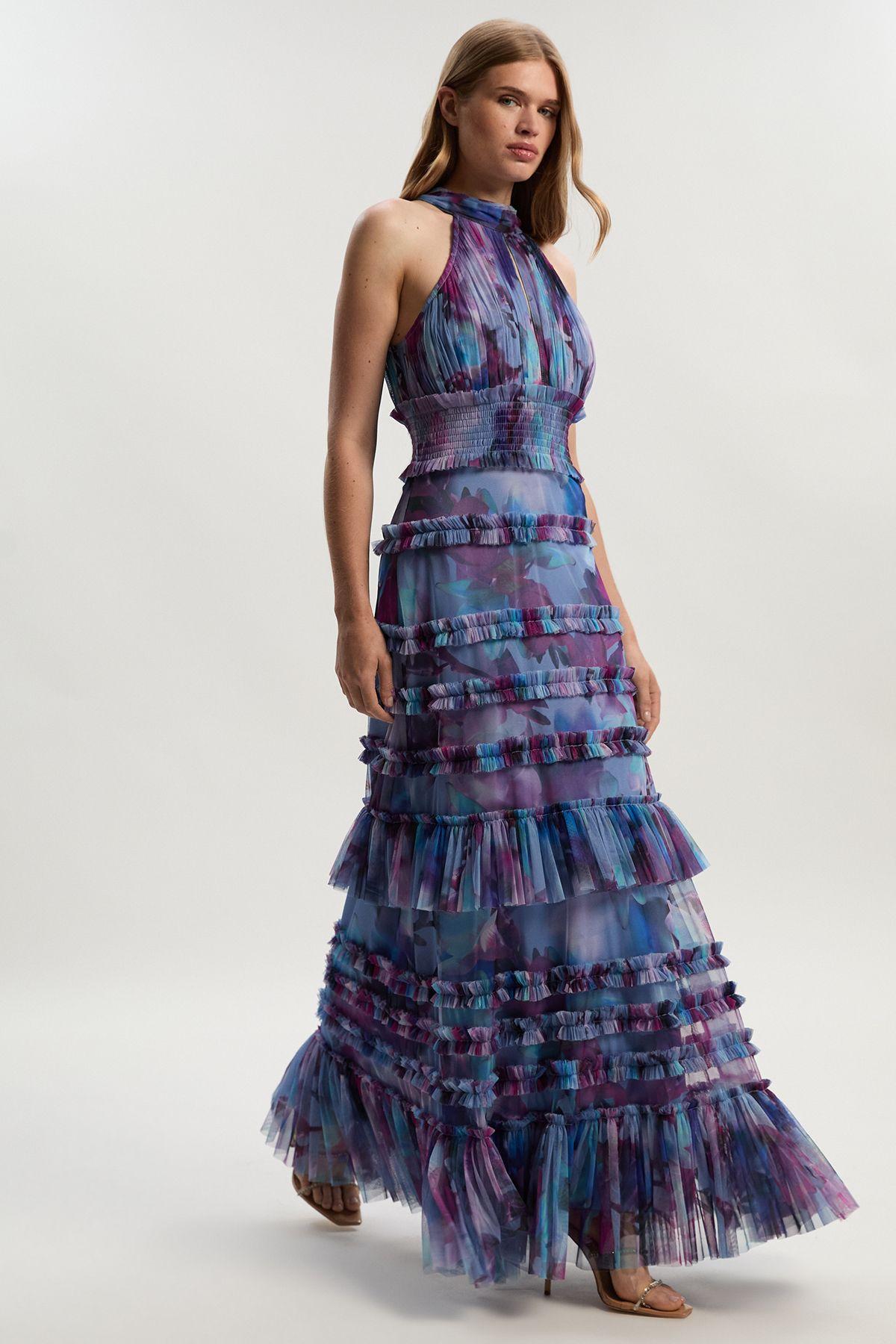 Tulle Layered Halter Neck Maxi Dress by KARENMILLEN