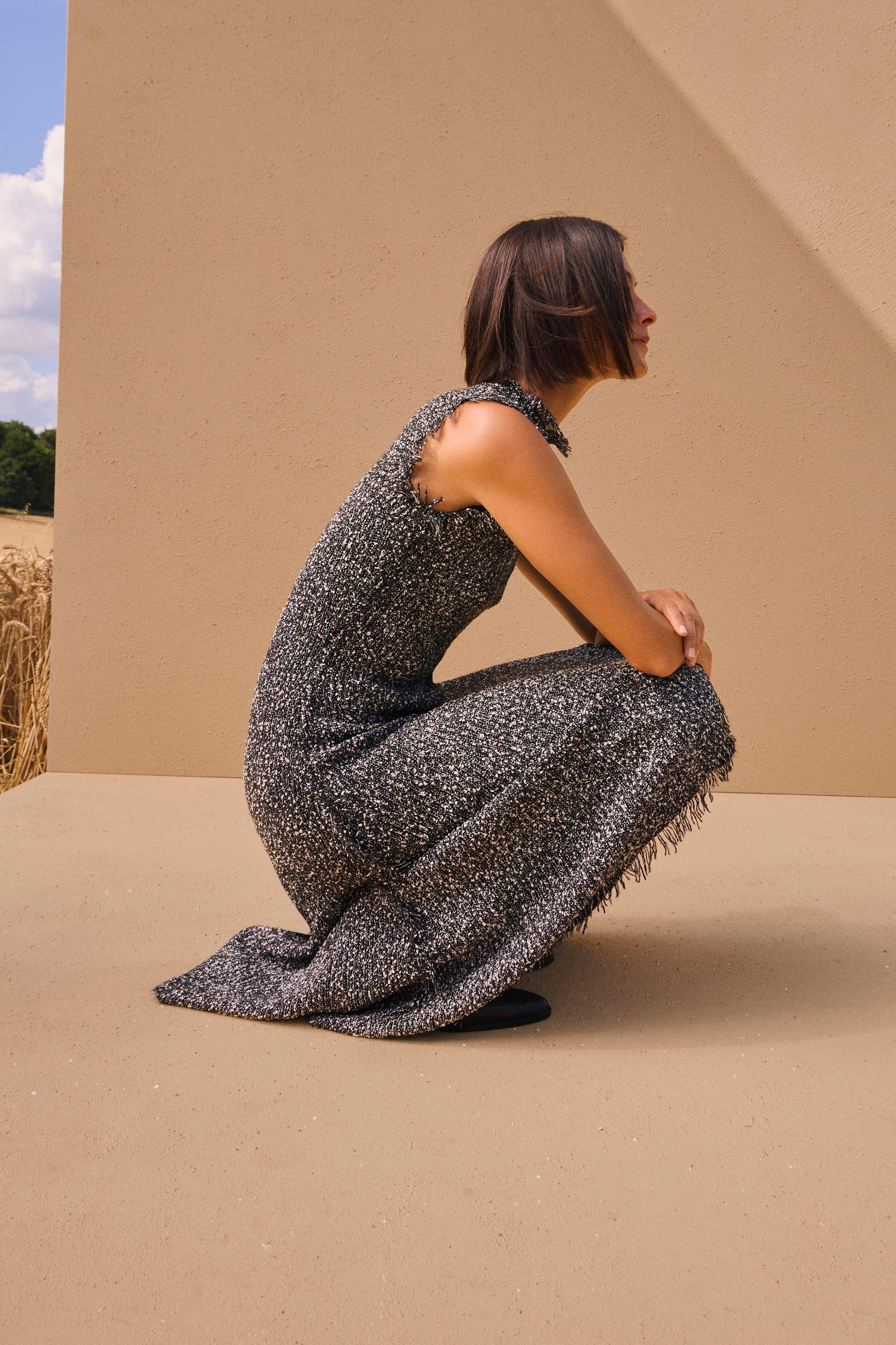 Tweed Yarn Fringe Trim Knitted Dress by KARENMILLEN