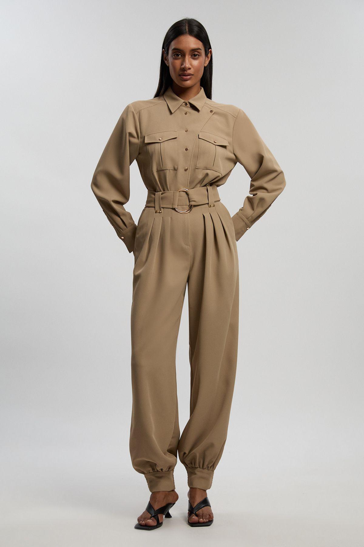 Utility Detail Cuffed Woven Jumpsuit by KARENMILLEN