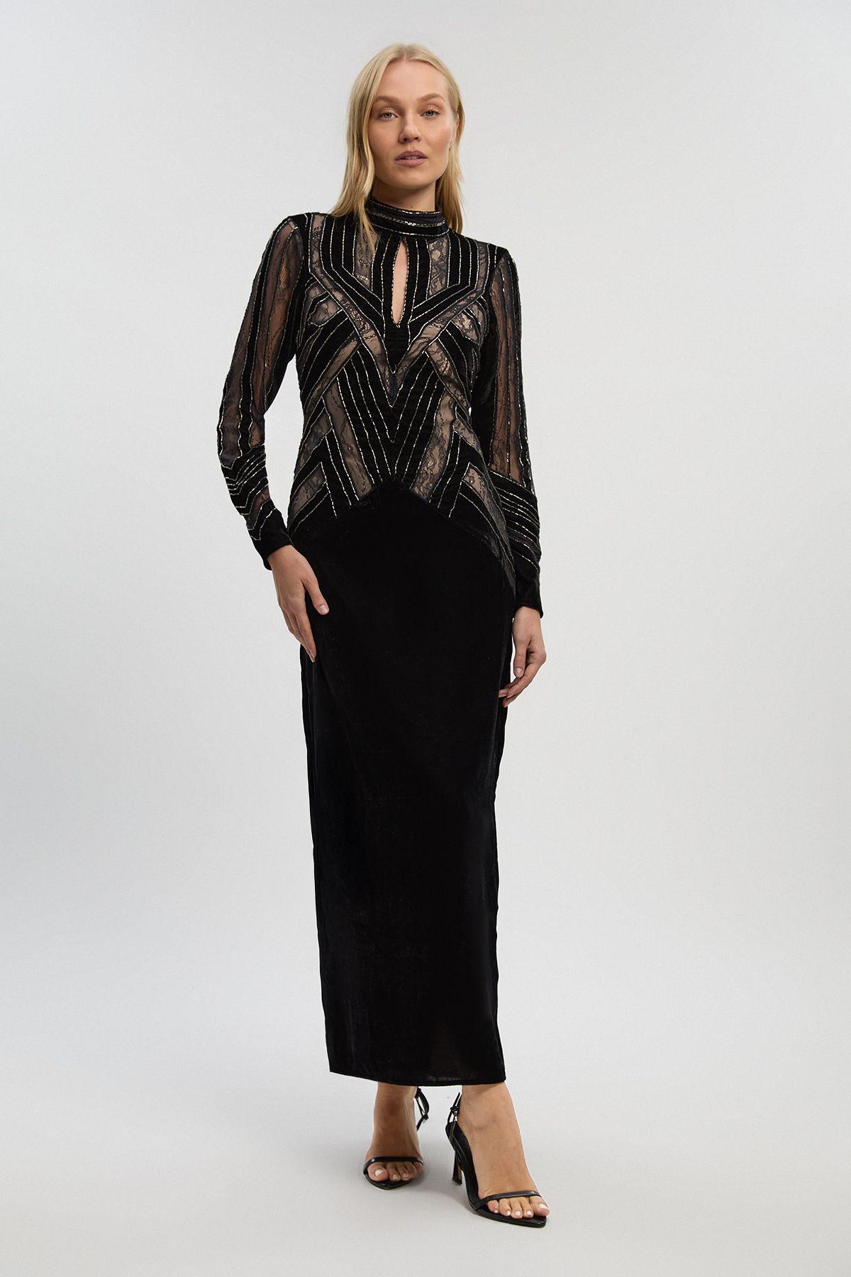 Velvet Embellished Long Sleeve Maxi Dress by KARENMILLEN