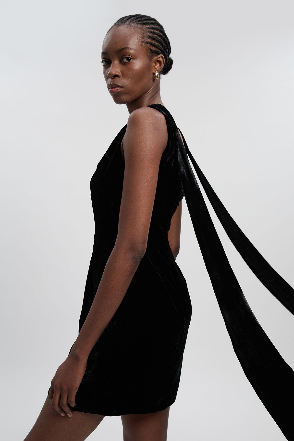 Velvet Woven Mini Dress With back Ties by KARENMILLEN