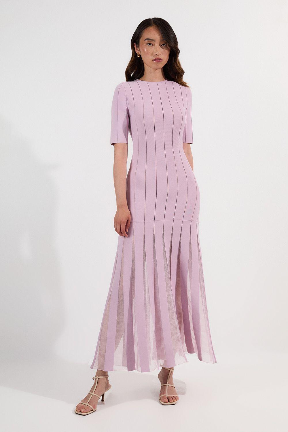 Viscose Blend Filament Full Skirt Knit Short Sleeve Midi Dress by KARENMILLEN