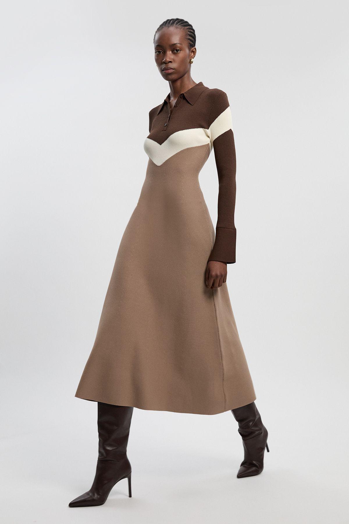 Viscose Blend Rib Knit Polo Top Maxi Dress by KARENMILLEN