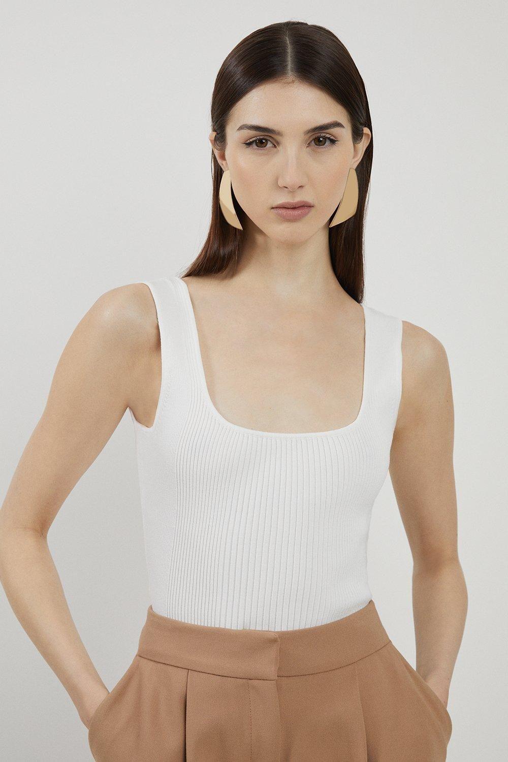Viscose Blend Rib Knit Square Neck Vest by KARENMILLEN
