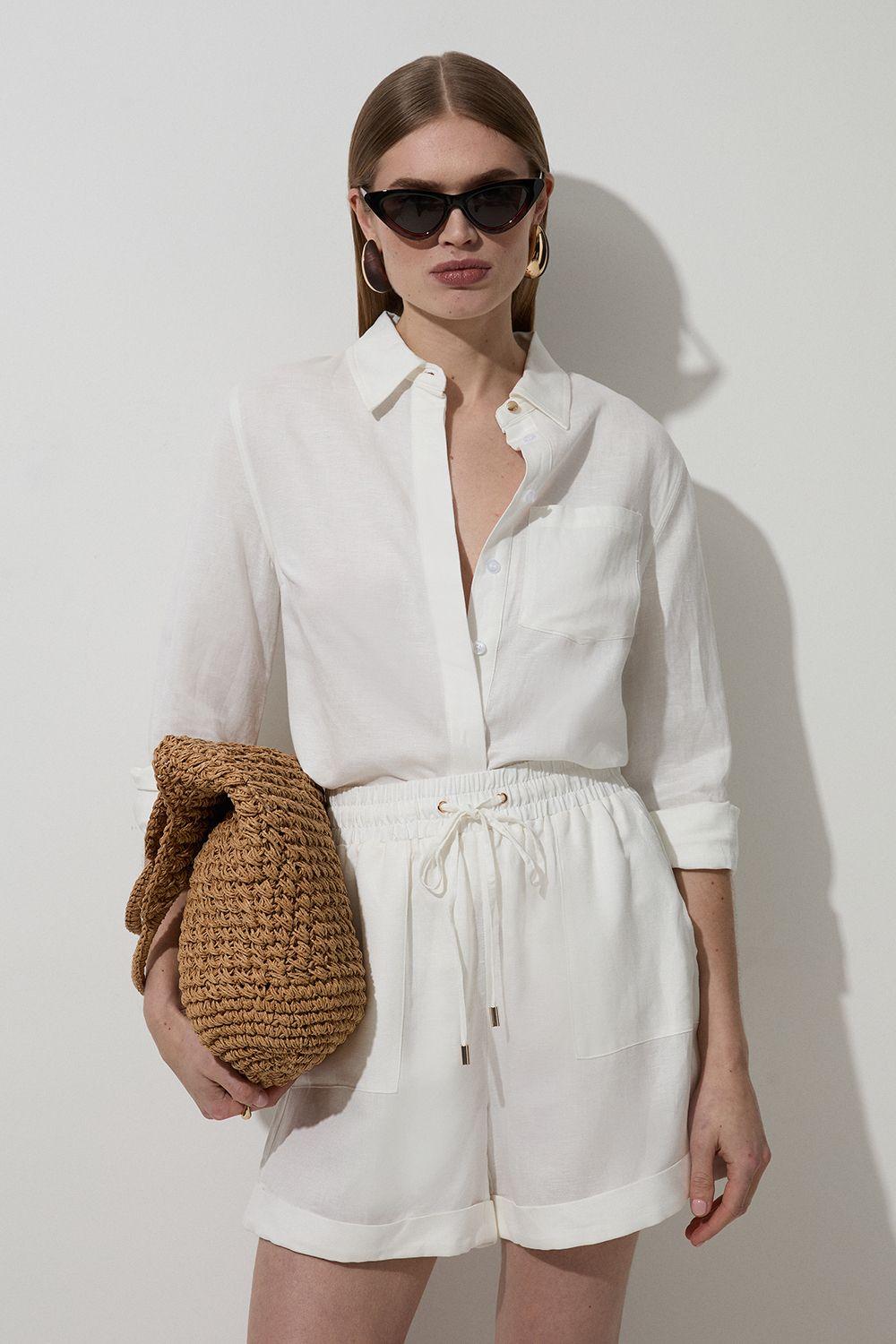 Viscose Linen Tie Waist Woven Short by KARENMILLEN