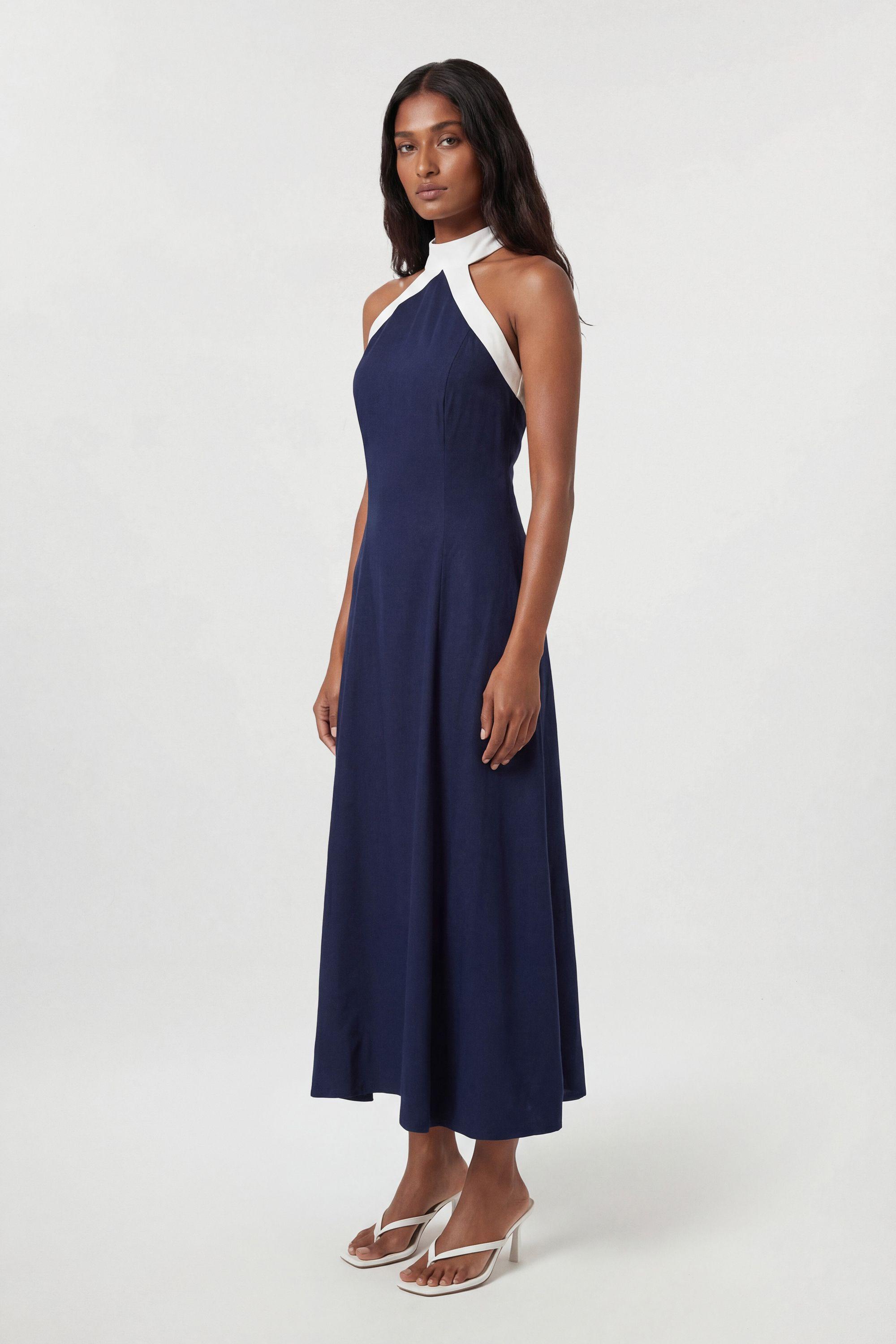 Viscose Linen Woven Halter Neck Maxi Dress by KARENMILLEN