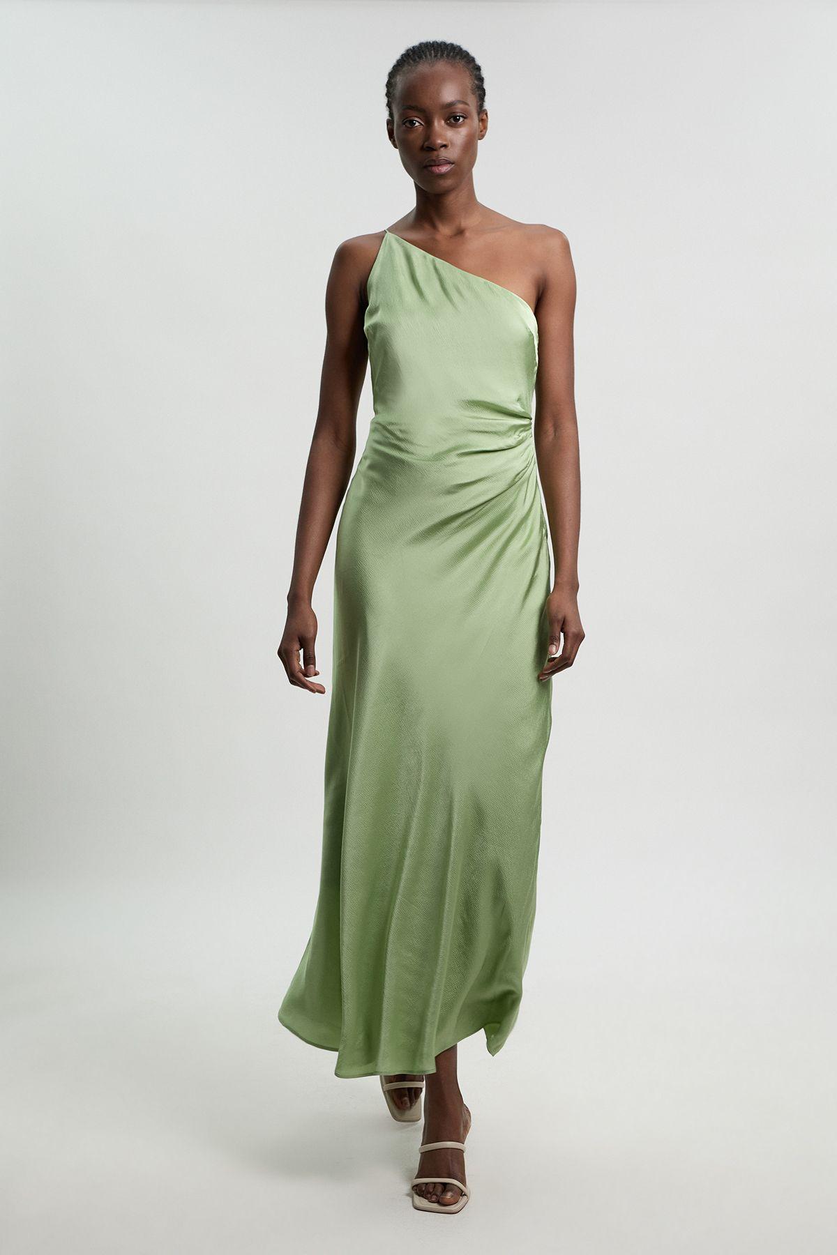 Viscose Satin Asymmetric Detail Midi Dress by KARENMILLEN
