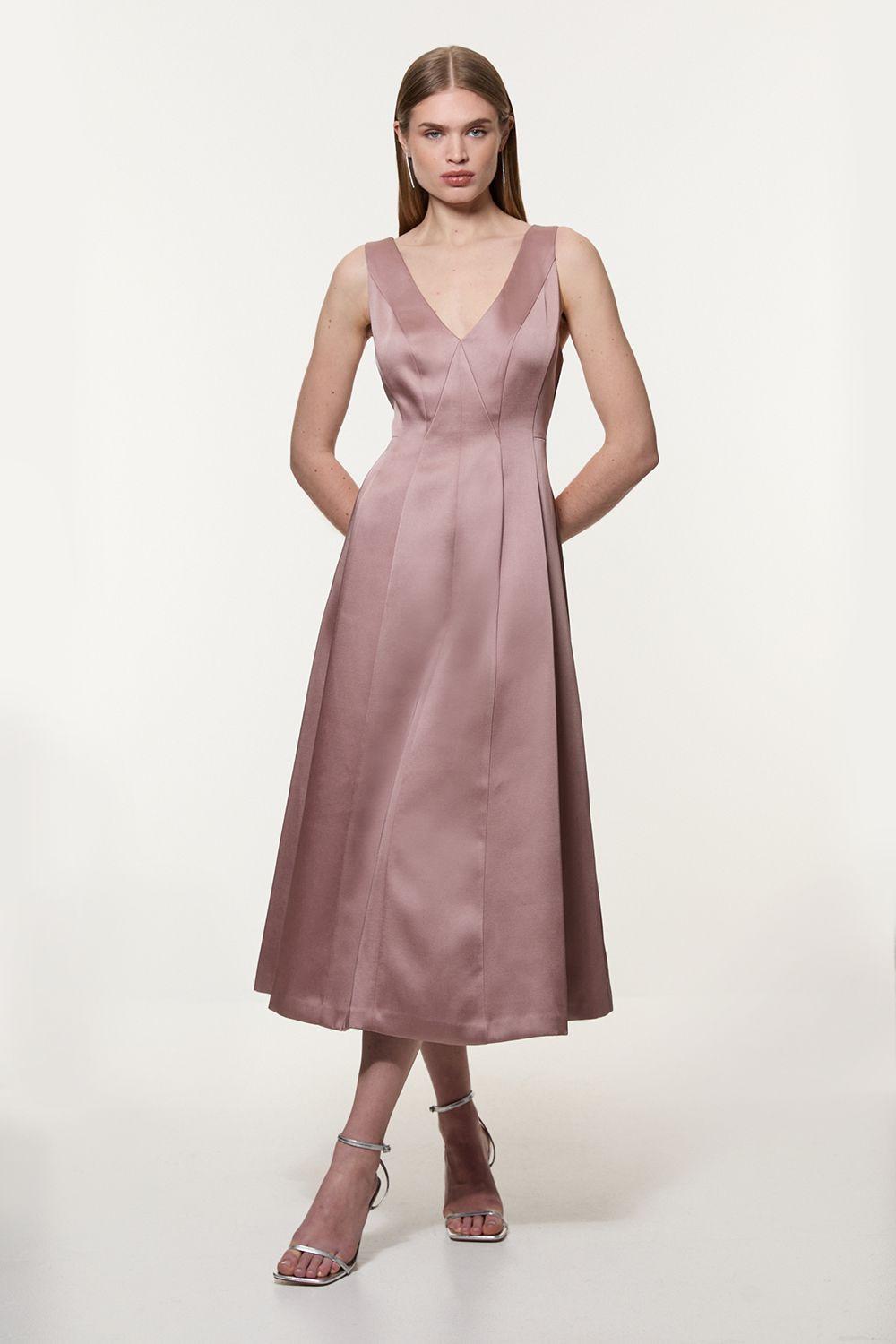 Viscose Satin Structured Tailored Seam Detail Midi Dress by KARENMILLEN