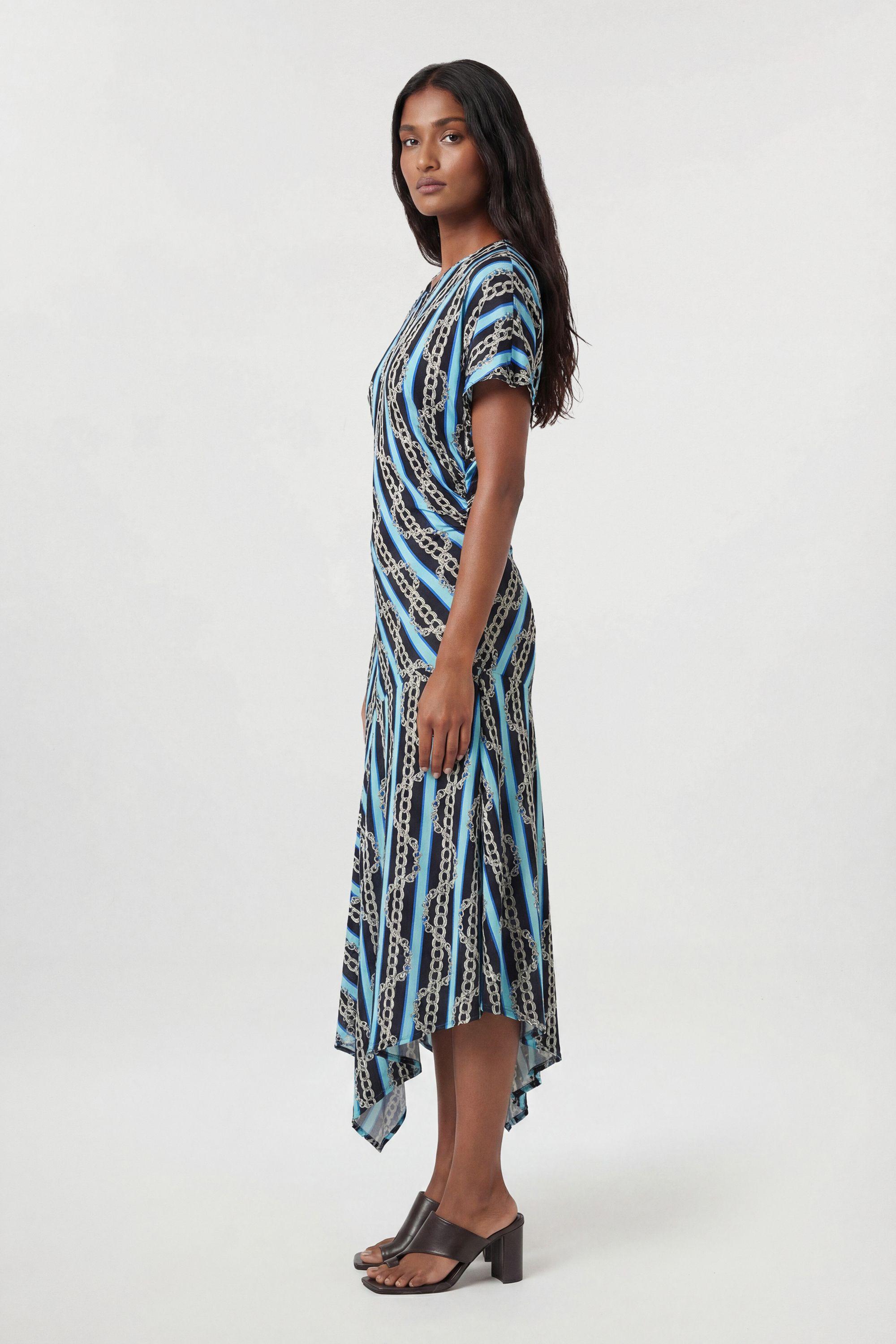 Viscose Woven Drape Detail Chain Print Dress by KARENMILLEN