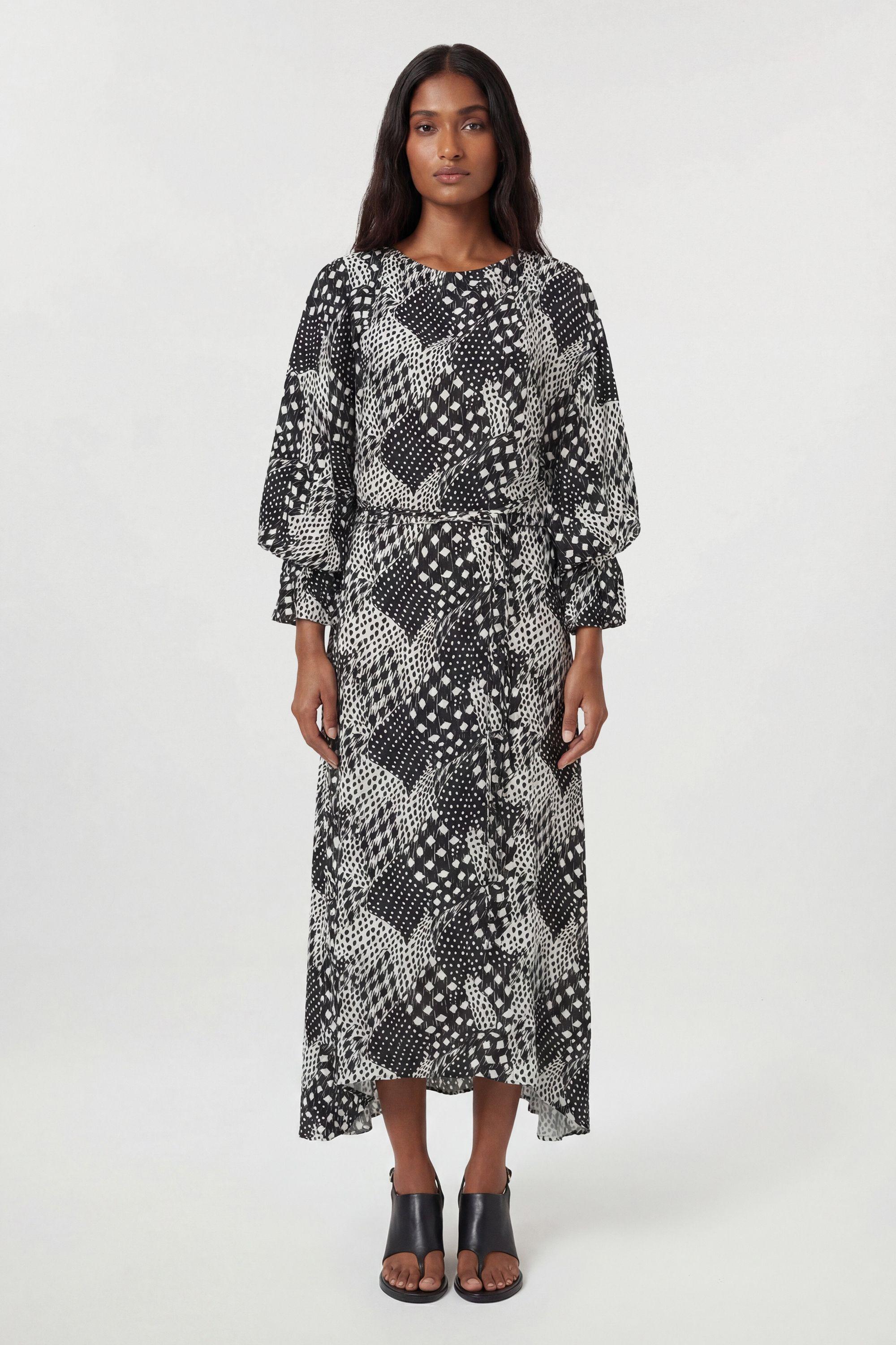Viscose Woven Printed Cowl Neck Midi Dress by KARENMILLEN