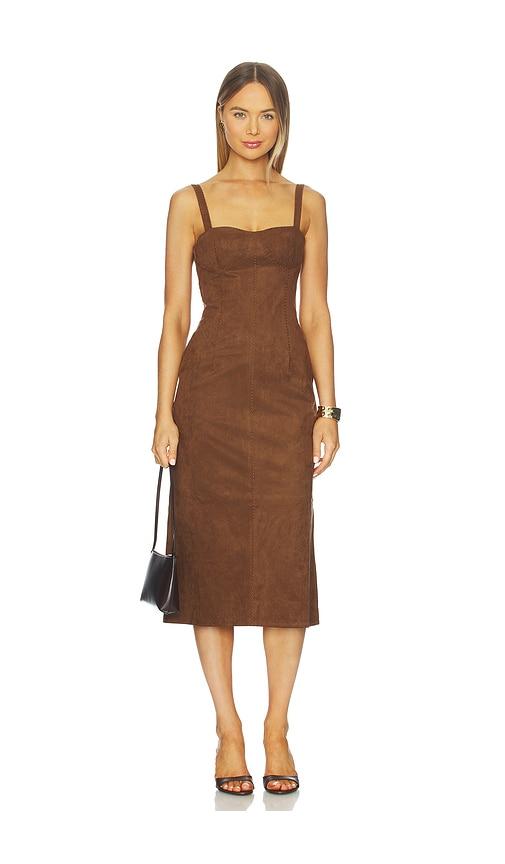 Karina Grimaldi Olivia Suede Midi Dress in Chocolate by KARINA GRIMALDI