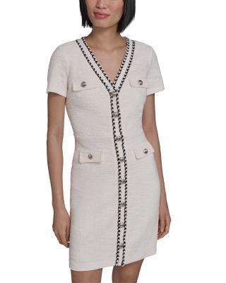 Beaded Trim Knit Tweed Sheath Dress by KARL LAGERFELD