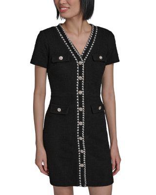 Beaded Trim Knit Tweed Sheath Dress by KARL LAGERFELD
