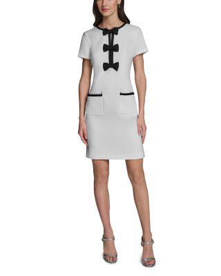 Contrast Framing Bow Short Sleeve Summer Tweed Shift Dress by KARL LAGERFELD