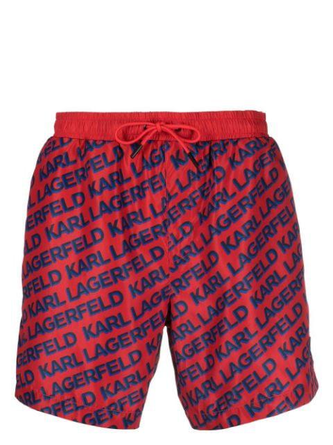 Diagonal logo-print swim shorts by KARL LAGERFELD