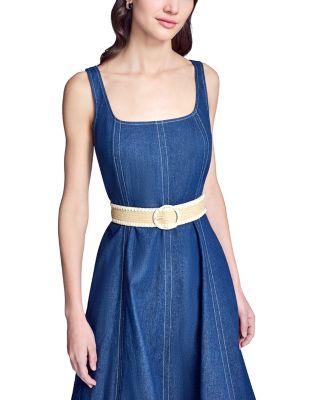 Faux Denim Midi Belted Dress by KARL LAGERFELD