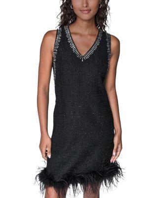 Feather Trim Shift Dress by KARL LAGERFELD