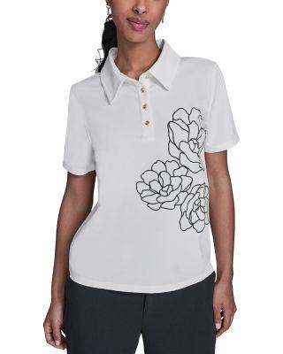 Floral Embroidered Polo Top by KARL LAGERFELD