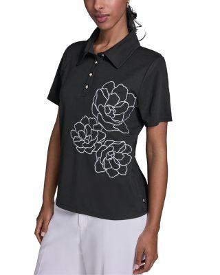 Floral Embroidered Polo Top by KARL LAGERFELD