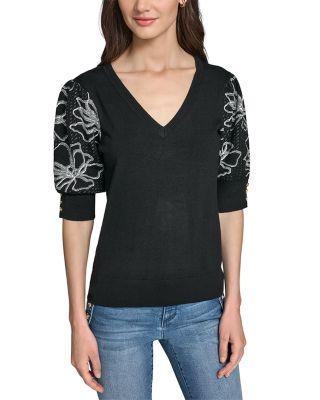 Floral Short Sleeve Sweater by KARL LAGERFELD