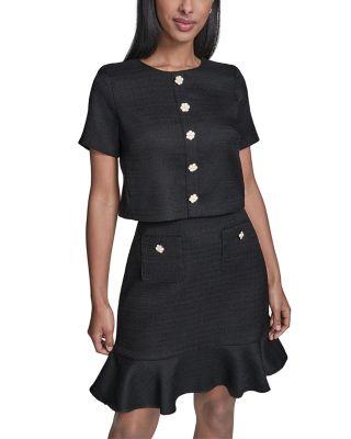 Flower Button Short Sleeve Summer Tweed Dress by KARL LAGERFELD