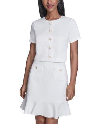Flower Button Short Sleeve Summer Tweed Dress by KARL LAGERFELD