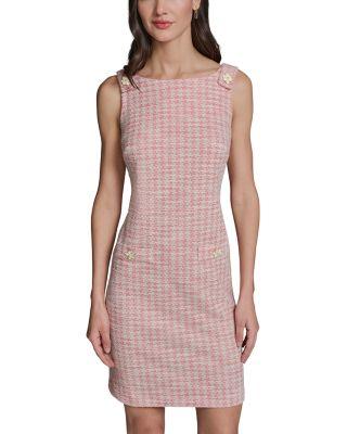 Flower Button Sleeveless Knit Tweed Dress by KARL LAGERFELD