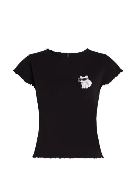 Ikon Choupette bow-detail cotton T-shirt by KARL LAGERFELD