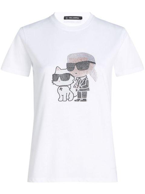 Ikon Karl and Choupette rhinestone T-shirt by KARL LAGERFELD