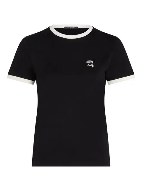 Ikon contrasting-trim petite T-shirt by KARL LAGERFELD