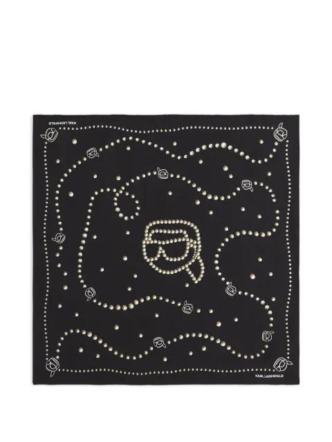 Ikonik pearl-print silk scarf by KARL LAGERFELD