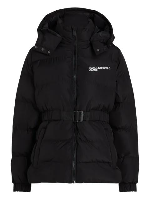 belted hoodied puffer jacket by KARL LAGERFELD JEANS