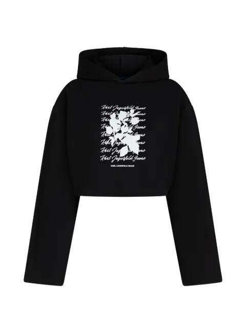 cropped flocked floral hoodie by KARL LAGERFELD JEANS
