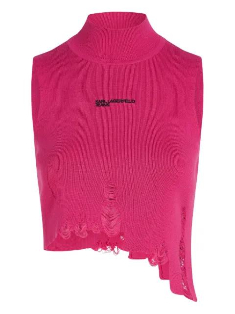 distressed mock-neck top by KARL LAGERFELD JEANS