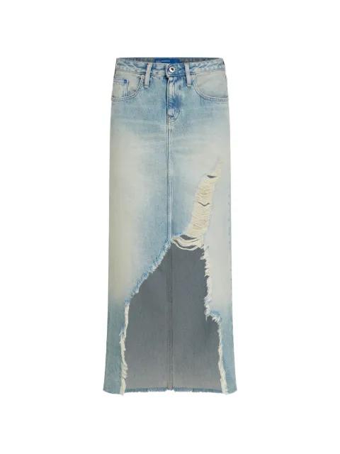 frayed denim maxi skirt by KARL LAGERFELD JEANS