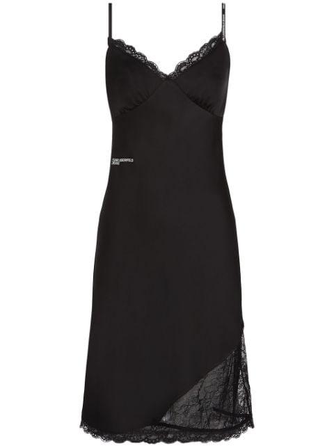 lace-panels satin dress by KARL LAGERFELD JEANS