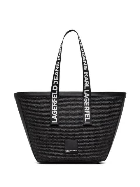 logo-strap woven tote bag by KARL LAGERFELD JEANS