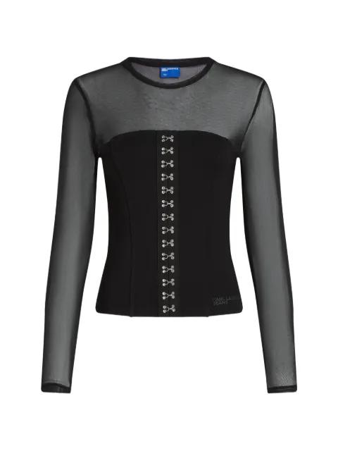 mesh-panelled hook-and-eye top by KARL LAGERFELD JEANS