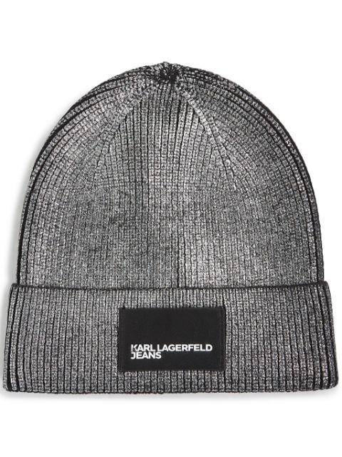 metallic beanie hat by KARL LAGERFELD JEANS