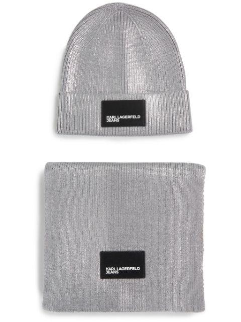 metallic beanie hat set by KARL LAGERFELD JEANS