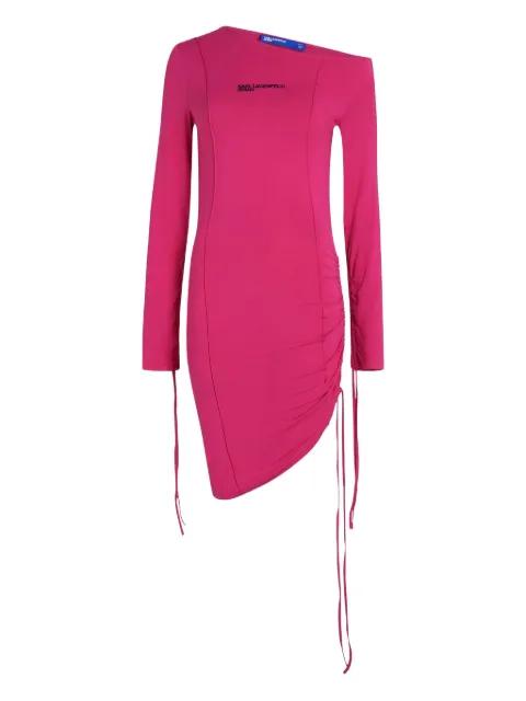off-shoulder drawcord asymmetric dress by KARL LAGERFELD JEANS