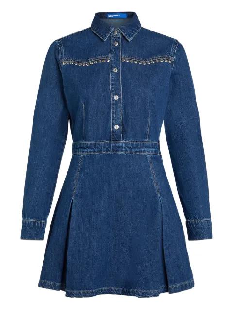 pleated stud-embellished denim dress by KARL LAGERFELD JEANS